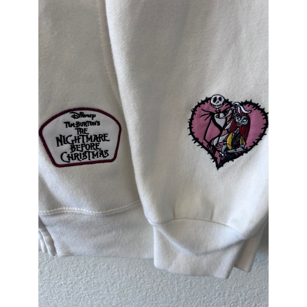 Nightmare Before Christmas Patch Jack Skellington Ivory Hoodie SZ S - Picture 4 of 9
